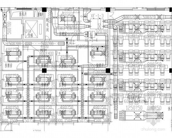 [江苏]多层公共建筑空调通风系统设计施工图（风冷热泵）-空调风平面拆分图 