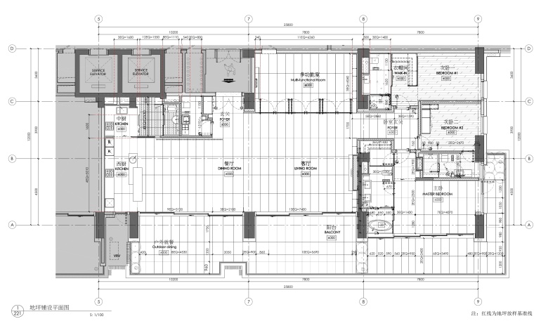 [李玮珉]三亚海棠湾四季公寓现代风格三居室样板间室内装修施工图+效果图+物料（CAD、JPG、PDF）-2地坪铺设平面图