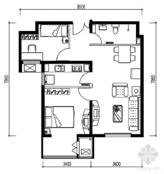 一室一厅一卫住宅户型资料下载-明天第一城户型集（二室一厅一卫）