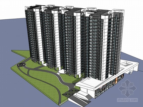 现代北方高层住宅资料下载-现代高层住宅SketchUp模型下载