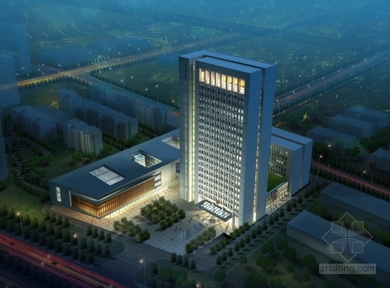 [河南]某20层行政办公楼建筑方案文本（含CAD）-夜景鸟瞰图
