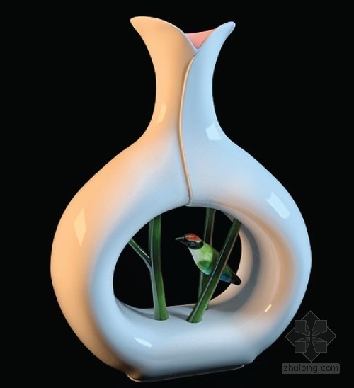 瓷器3D模型资料下载-白色瓷器装饰花瓶3D模型