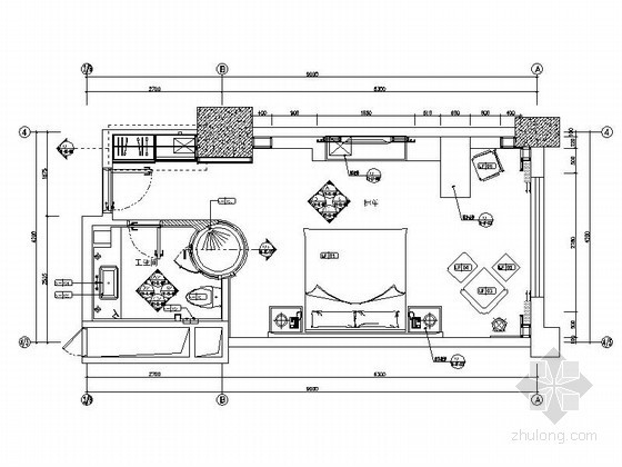 酒店单间dwg资料下载-某国际大酒店标准单人间装修图