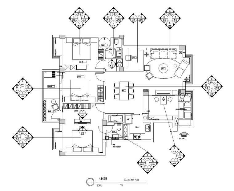 中西合璧混搭风格家居施工图设计-立面索引图