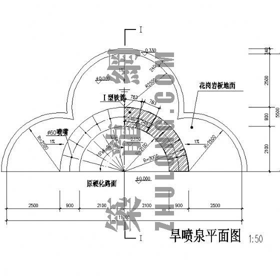 CAD圆形喷泉资料下载-半圆形旱喷泉施工详图