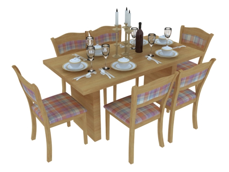 su现代餐桌椅模型资料下载-现代木餐桌3D模型下载