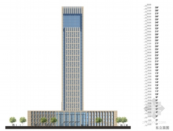 [陕西]超高层现代行政办公楼建筑设计方案文本-超高层现代行政办公楼建筑立面图