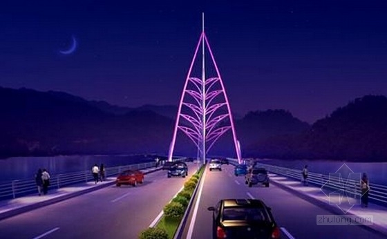 [湖南]湖边景观桥梁初步设计图329张（含人行桥拱桥 观景广场）-龙尾夜景效果图 