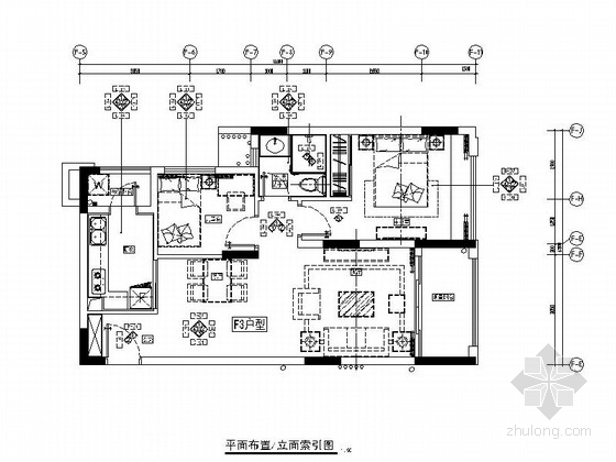 [广东]佛山某高档小区F3户型二居室装修图