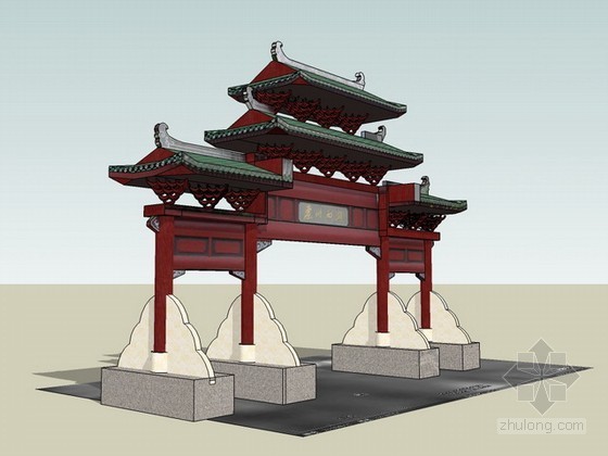 大门牌坊CAD施工图资料下载-惠州西湖大门sketchup模型下载