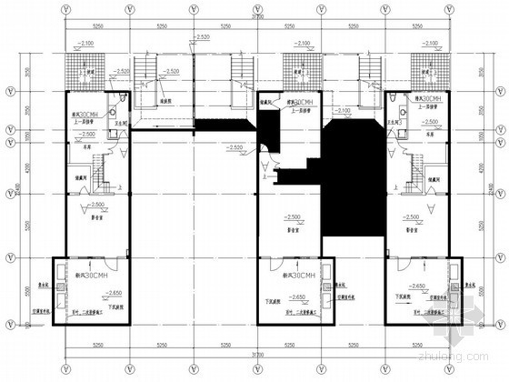 多层别墅空调通风系统设计施工图-车库层VMC新风平面图 