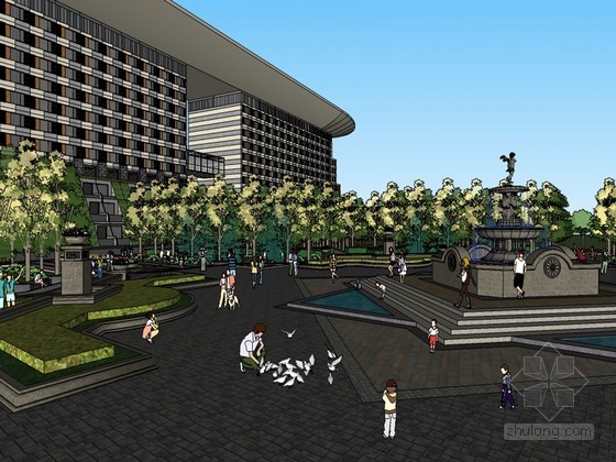 公园广场设计模型资料下载-广场设计SketchUp模型下载