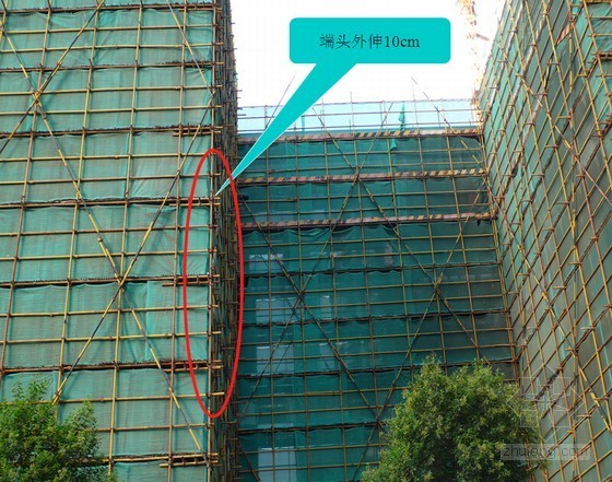 建筑工程高大模板支撑及脚手架施工技术汇报(附图)-端头外伸10cm 