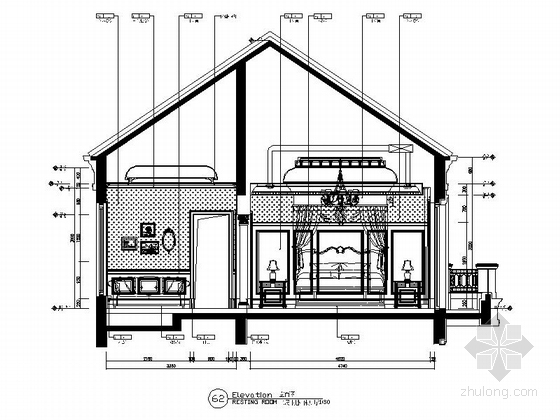 [杭州]精品典雅欧式风格两层别墅样板间CAD装修施工图主卧立面图
