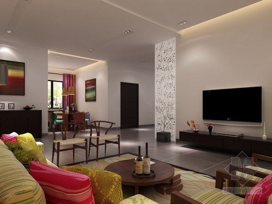 现代中式家装客厅效果图资料下载-现代中式家装3d模型下载