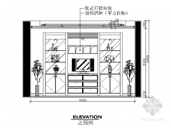 [武汉]森林公园度假村简欧独栋别墅CAD装修施工图（含效果）餐厅立面图