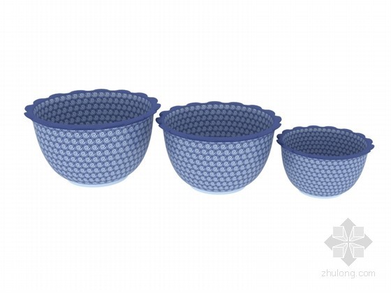 餐具3D模型资料下载-蓝色花纹餐具3D模型下载