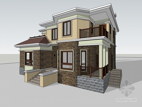 CAD两层半农村小洋房资料下载-两层别墅SketchUp模型下载