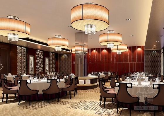 [青岛]五星级酒店新中式中西餐厅装修施工图（含效果）中餐厅效果图