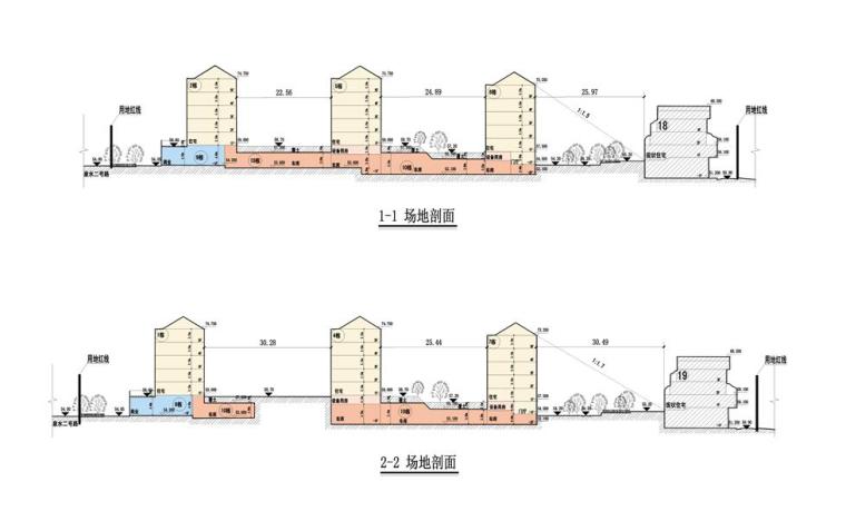 [山东]知名地产中华路建筑方案文本设计（PDF+65页）-场地剖面图