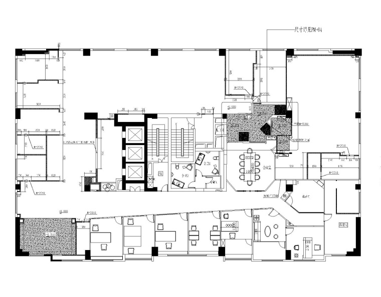 现代混搭风格凯隆地产办公室装修设计施工图+效果图-3墙体定位图_看图王