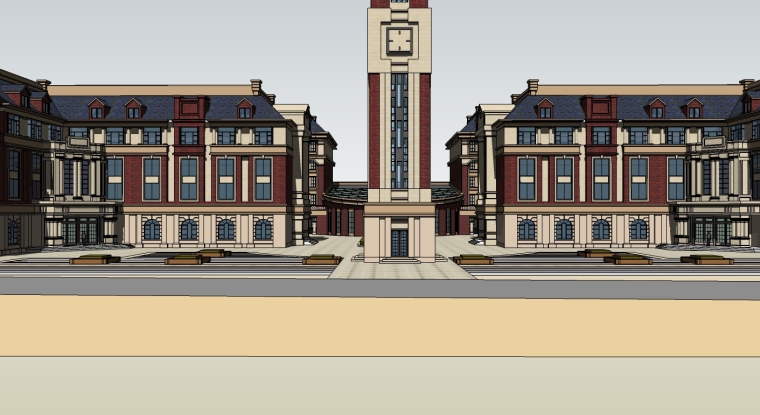 温泉酒店接待楼模型资料下载-欧式风格中学教学楼建筑模型