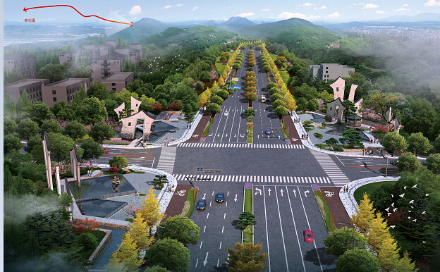 双向4车道拼宽双向6车道绕城公路提升改造工程设计方案文本（效果图丰富）-市政街节点鸟瞰图