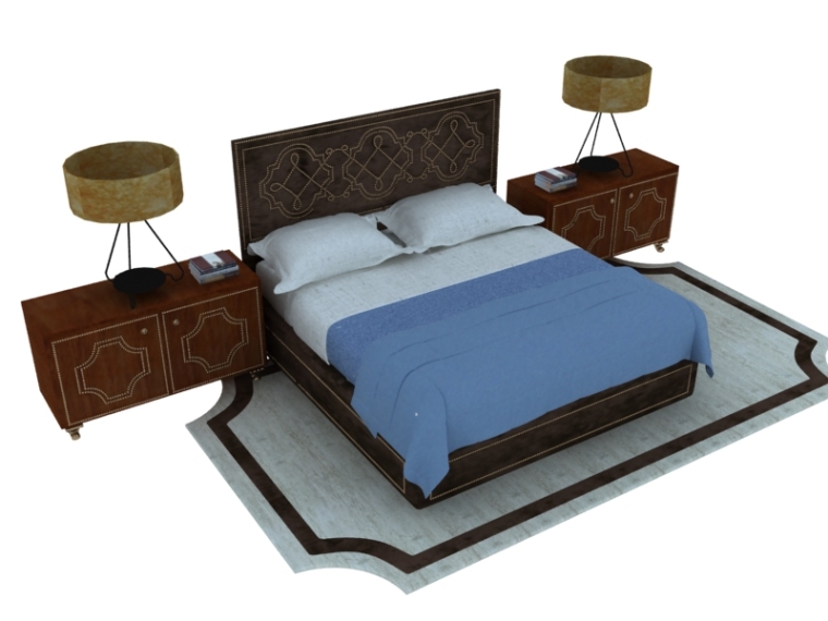 欧式灯具su模型资料下载-温馨欧式床3D模型下载