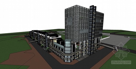 街道商业建筑平面资料下载-街道商业建筑SketchUp模型下载