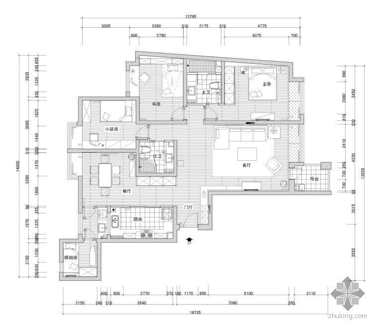 96平米三居装修设计图资料下载-[上海]现代三居设计图