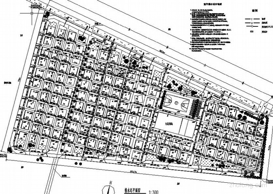 仿古商业街规划平面资料下载-某规划新村给排水总平面图