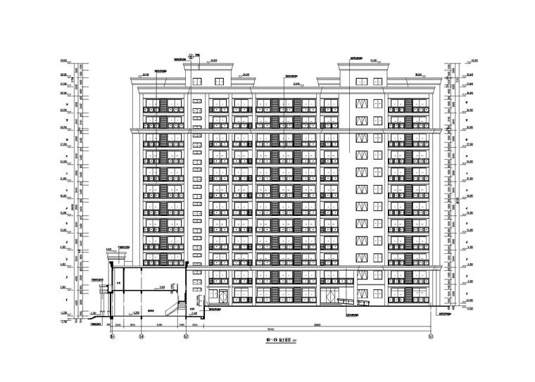 [福建]产业园框剪结构综合楼建筑结构施工图-综合楼建筑轴立面图2