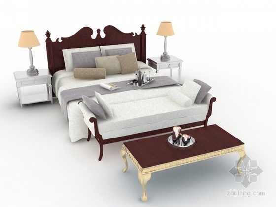 家具部件图资料下载-卧室床具家具组合3d模型下载