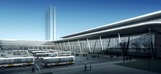 [山东]大型客运中心建筑设计方案文本-客运汽车总站效果图