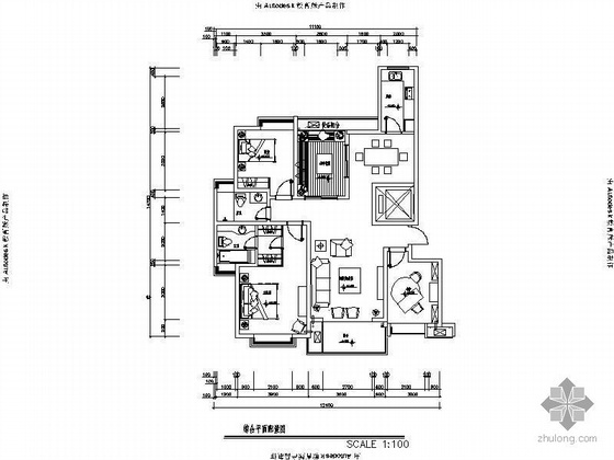 住宅装修cad图纸资料下载-法式住宅四居样板房装修图纸