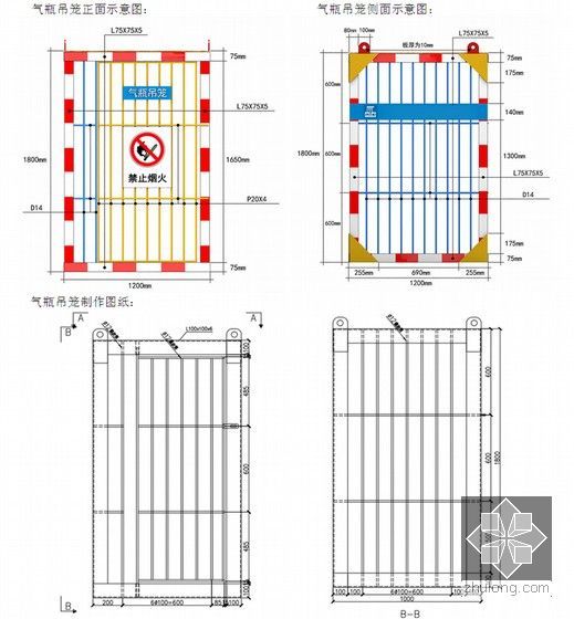 建筑工程施工现场安全文明防护施工标准化图集(100页 附图多)-气瓶吊笼正面示意图