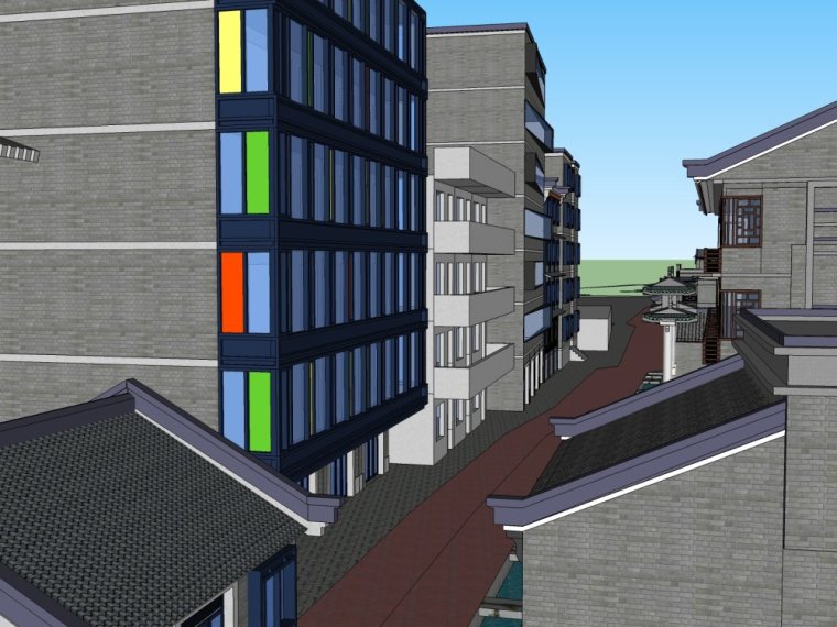 月光林地中式风格商业街建筑设计（su模型）-9772dbcf355c9a020b745d95a6867b88