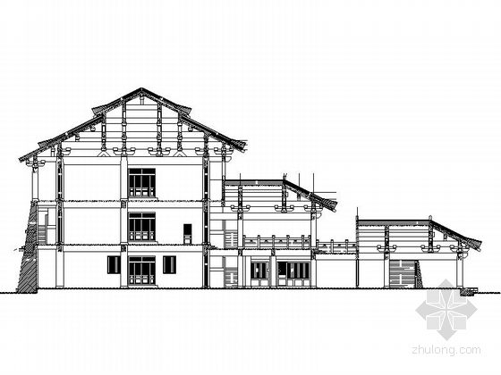 [江西] 仿古3层单檐道学院设计施工图-仿古3层单檐道学院剖面图