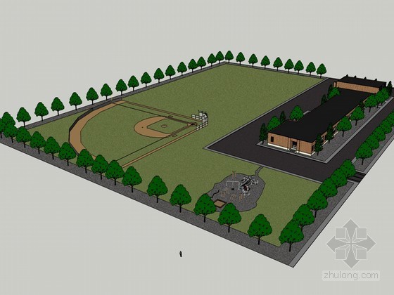 校园运动场地SketchUp模型下载-校园运动场地 