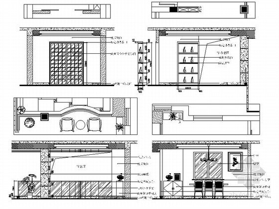 CAD家装餐厅立面图资料下载-现代中式风格别墅餐厅立面图