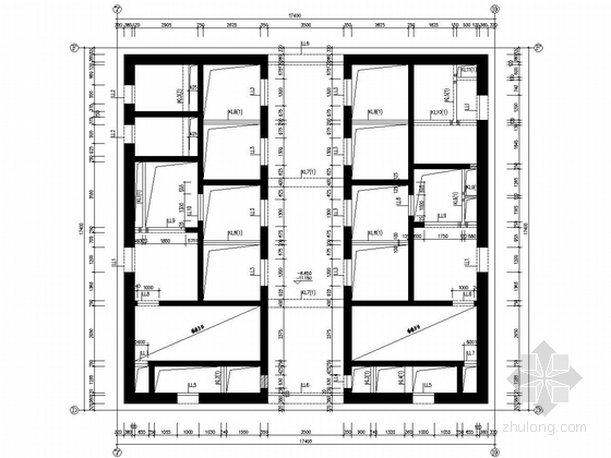 [浙江]42层框筒双塔酒店及商务办公楼结构图（280张图、带空中连廊）-办公楼核心筒 地下二层~地下一层结构平面布置图