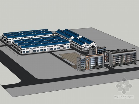 厂房办公建筑SketchUp模型下载-厂房办公建筑 