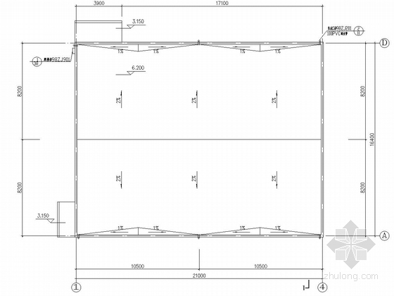 垃圾填埋场反渗透车间建筑结构图-反渗透车间屋面图