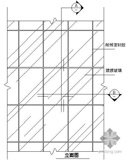 玻璃幕墙吊挂节点图资料下载-某吊挂式玻璃幕墙节点构造详图（九）（立面图）