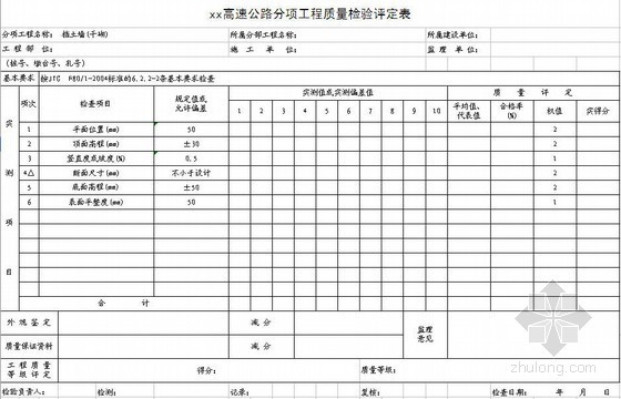 公路桥梁分项工程质量检验评定表资料下载-高速公路分项工程质量检验评定表及质量检验单