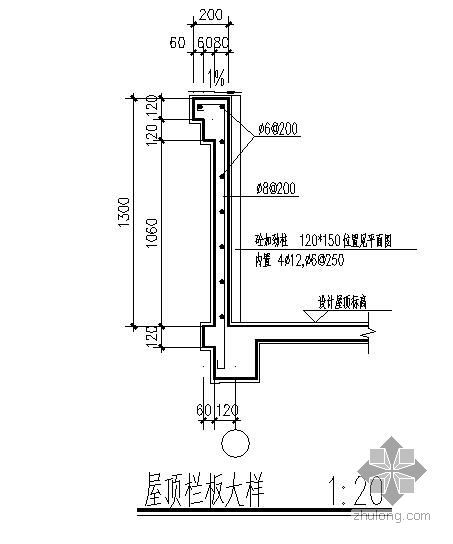 女儿墙泛水构造dwg资料下载-某栏板、雨篷、女儿墙节点构造详图