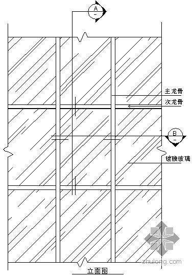 二层楼外立面玻璃幕墙资料下载-某吊挂式玻璃幕墙节点构造详图（五）（立面图）