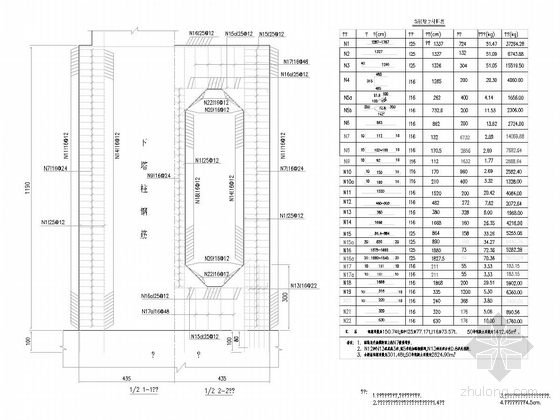 绕城一级公路主跨240米双塔单索面斜拉桥图纸225张（箱梁顶宽27.3m）-主墩墩身配筋图