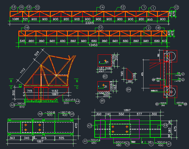 电梯套口节点详图资料下载-多套钢桁架结构节点详图