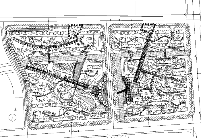 园林各类居住小区景观规划设计CAD平面图564套-某多层小区景观规划总平面图